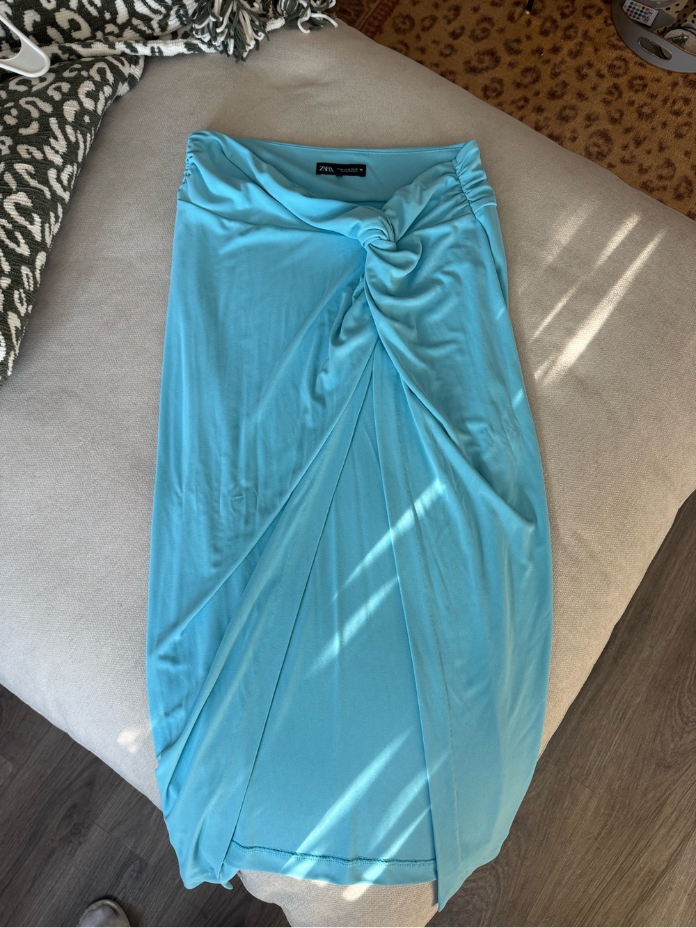 Zara Aqua Blue Twist-Front Midi Skirt Halter bodysuit set